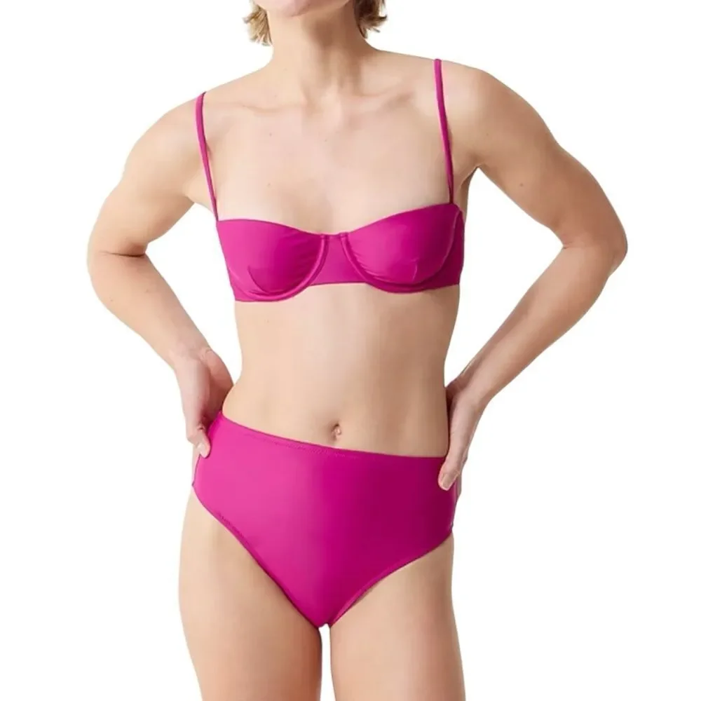 J Crew Radiant Fuchsia Hallie High Rise Bikini Bottom Sz XS NWT